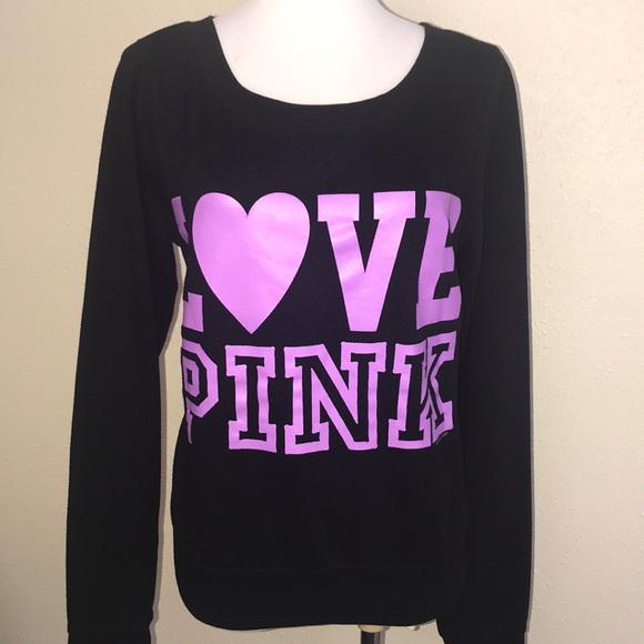 Victoria's Secret Tops - Victoria’s Secret Love Pink black sweatshirt L